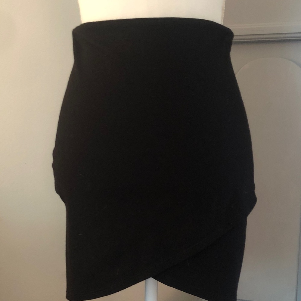 Black Asymmetrical Wrap Skirt - Women